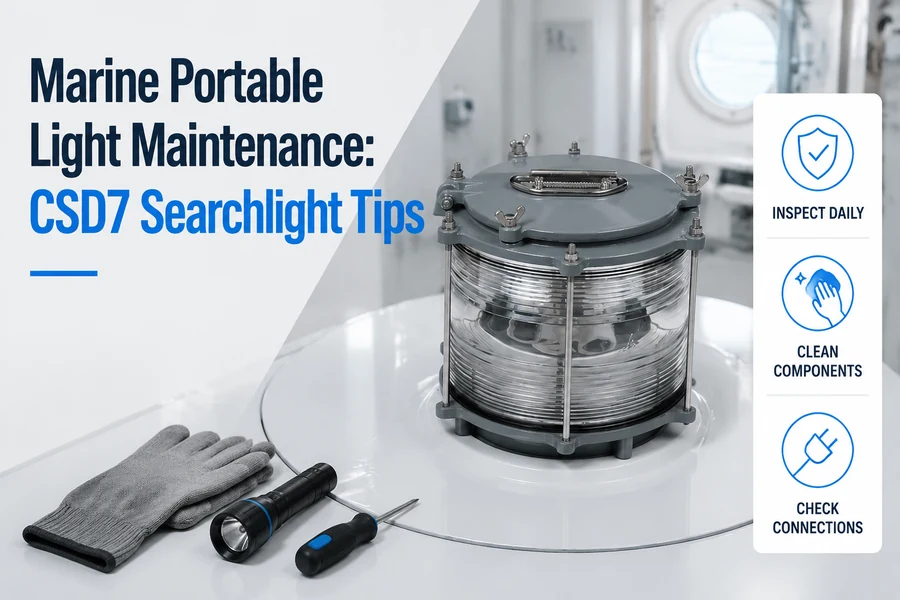 marine portable light maintenance promotional poster for Marine Portable Light Maintenance: CSD7 Searchlight Tips