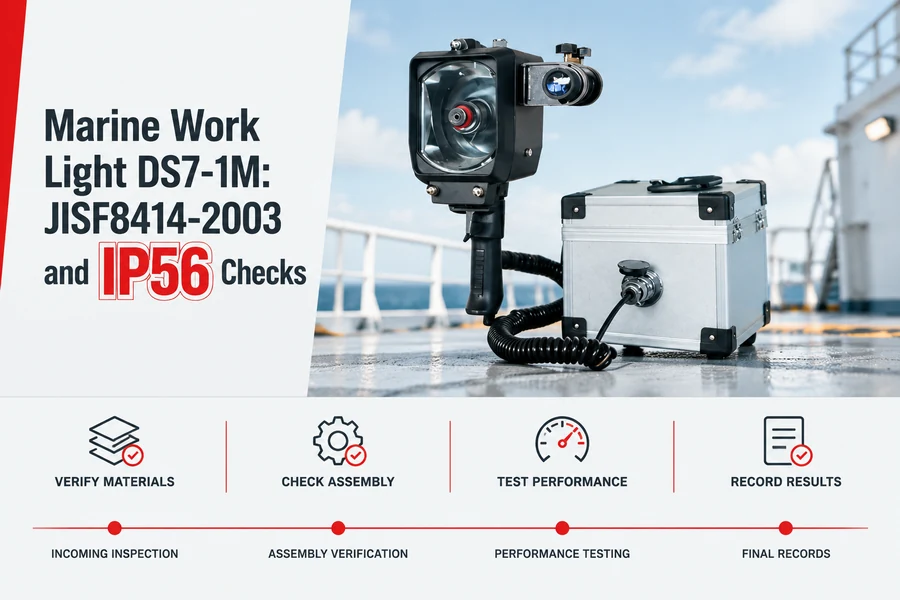 Marine Work Light promotional poster for Marine Work Light DS7-1M: JISF8414-2003 and IP56 Checks